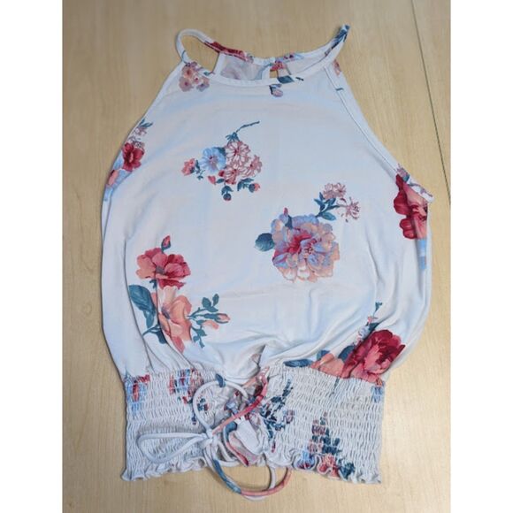 Vivace Flowy Floral Print Cinched Waist Halter Tank Top - Picture 1 of 5